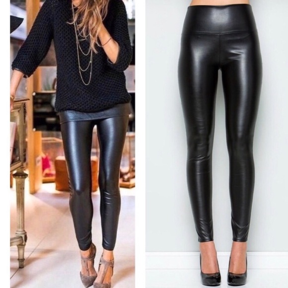 Pants - Faux Leather High Waisted Leggings